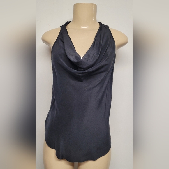 Guess XS Black Sleeveless Cowlneck Top 100% Silk - Picture 1 of 5